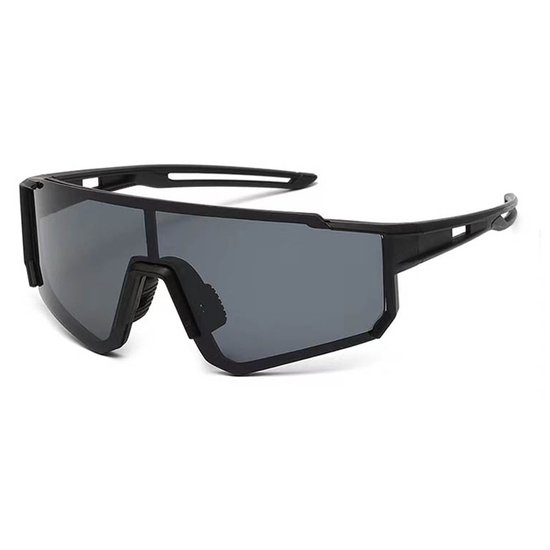 Zonnebril - Fiets - Sport - Festival bril - Rave - Voor heren en dames - Zwart - Zwart spiegelglas van Merkloos