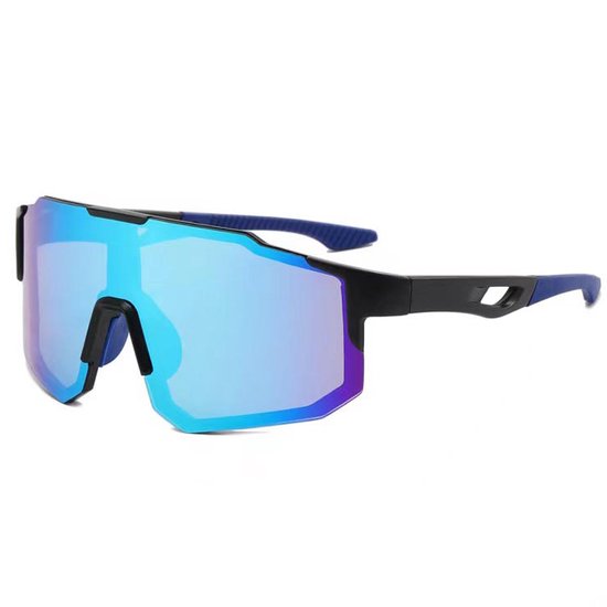 Zonnebril - Fiets - Sport - Festival bril - Rave - Voor heren en dames - Zwart/blauw - Spiegelglazen van Merkloos