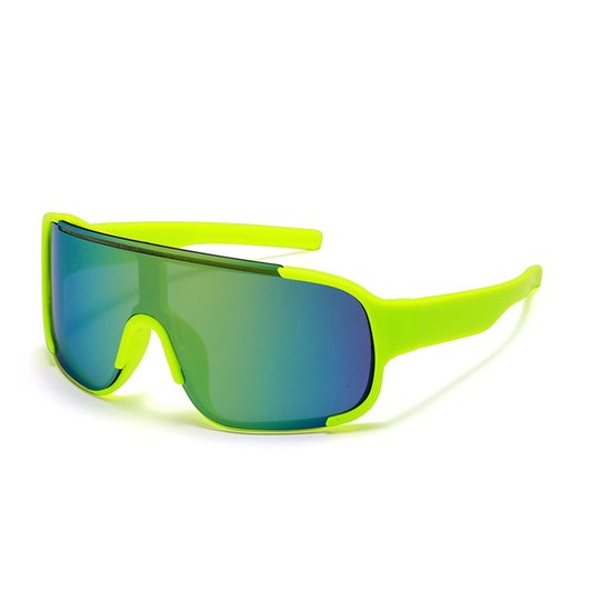 Zonnebril - Fiets - Sport - Festival bril - Rave - Voor kinderen - Semi randloos - Met lichtgroene pootjes - Multicolor spiegelglas