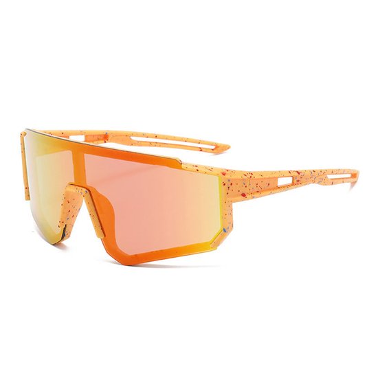 Zonnebril - Fiets - Sport - Festival bril - Rave - Voor kinderen - Semi randloos - Met oranje pootjes - Multicolor spiegelglas