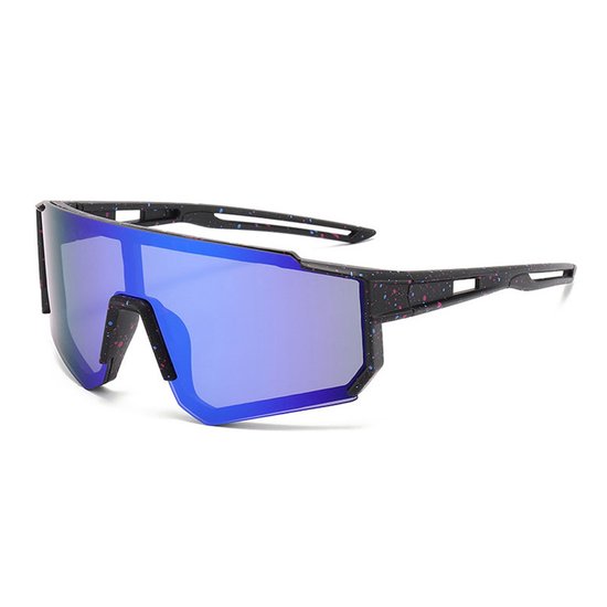 Zonnebril - Fiets - Sport - Festival bril - Rave - Voor kinderen - Semi randloos - Met zwarte pootjes - Blauw spiegelglas