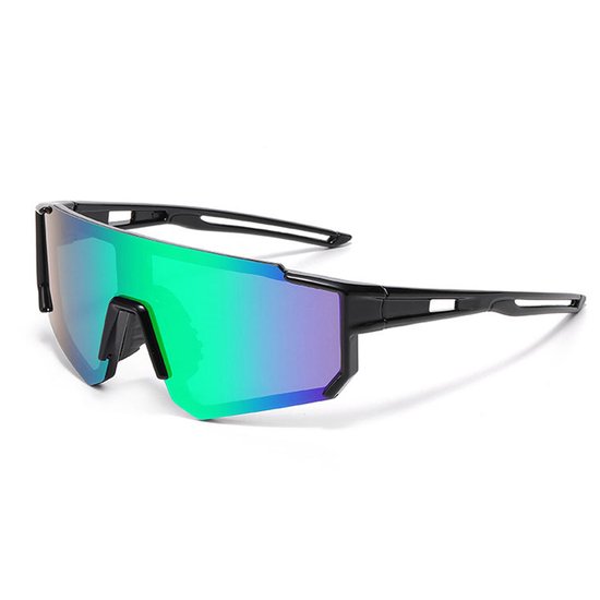 Zonnebril - Fiets - Sport - Festival bril - Rave - Voor kinderen - Semi randloos - Met zwarte pootjes - Blauw/groen spiegelglas