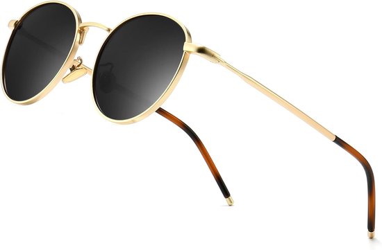Zonnebril - Gepolariseerd - Ronde Vintage-stijl Met UV400-bescherming En Krassbestendige Matte Afwerking - 1 Stuk - Unisex Zwart