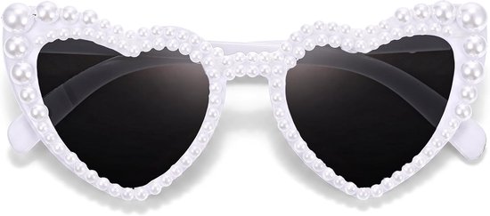 Zonnebril hart, zonnebril bruiloft hart zonnebril wit mode zonnebril hartvorm met parels JGA accessoires vrouwen voor bruiloft party reizen