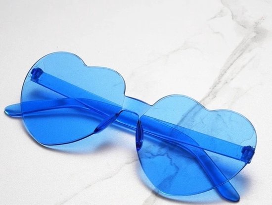 Zonnebril - Hartjes Zonnebril - Hart Zonnebril - Festival Bril - Rave Bril - Feestbril - Carnaval Bril - Evenementen Bril - Party Zonnebril - Heart Sunglasses - Bril - Blauw - Blue -