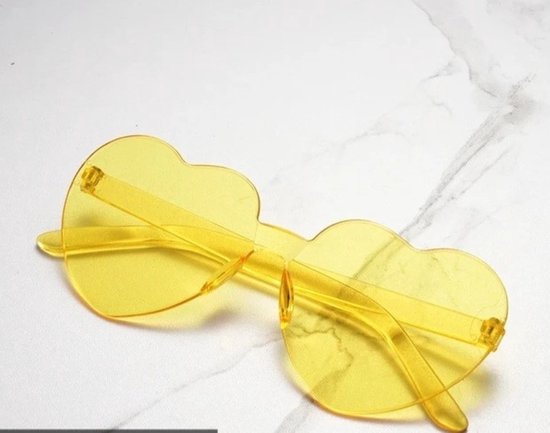 Zonnebril - Hartjes Zonnebril - Hart Zonnebril - Festival Bril - Rave Bril - Feestbril - Carnaval Bril - Evenementen Bril - Party Zonnebril - Heart Sunglasses - Bril - Geel - Yellow