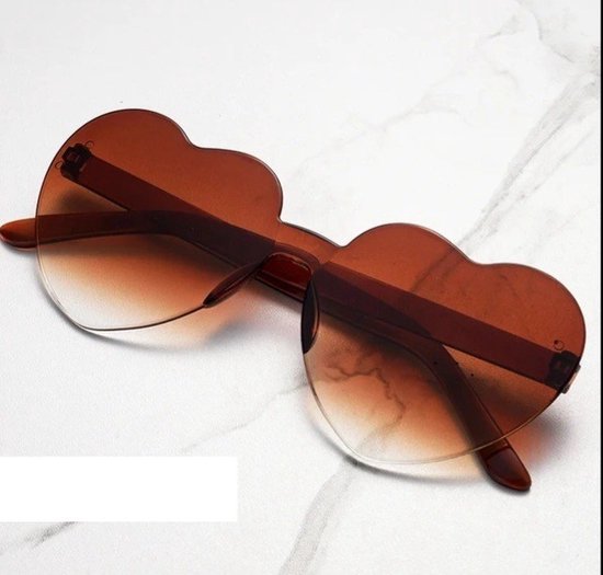 Zonnebril - Hartjes Zonnebril - Hart Zonnebril - Festival Bril - Rave Bril - Feestbril - Carnaval Bril - Evenementen Bril - Party Zonnebril - Heart Sunglasses - Bril - Gradiënt Bruin - Gradient Brown - van Merkloos
