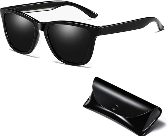 Zonnebril heren - Zonnebril dames - Gepolariseerd - met brillenkoker - UV400-bescherming, categorie 3 - Unisex zonnebrillen met UV-bescherming - Zwart van Merkloos