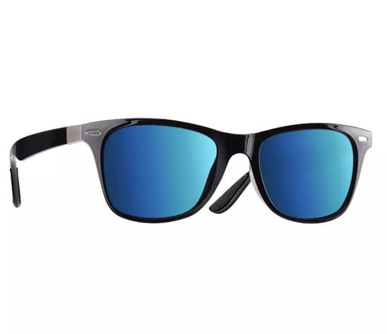 Zonnebril heren/dames frame zwart / lenzen blauw UV400 van Merkloos