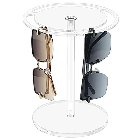 Zonnebril Houder Stand met 360 Roterende Brillen Display Rack - Helder Glas Tafelblad Organizer