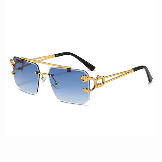 Zonnebril Hustler Blauw - Bril - Goud - Zomer - Fashion - Unisex van Merkloos