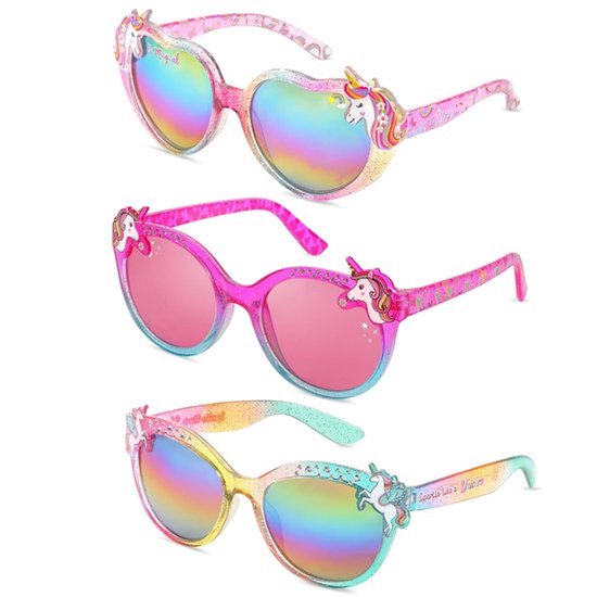 Zonnebril Kind - 3 Paar Eenhoorn Zonnebrillen - UV400 Bescherming - Hoogwaardig Kunststof - Perfect voor Buitenactiviteiten - Geschikt voor 3-10 Jaar - Kindersunglasses