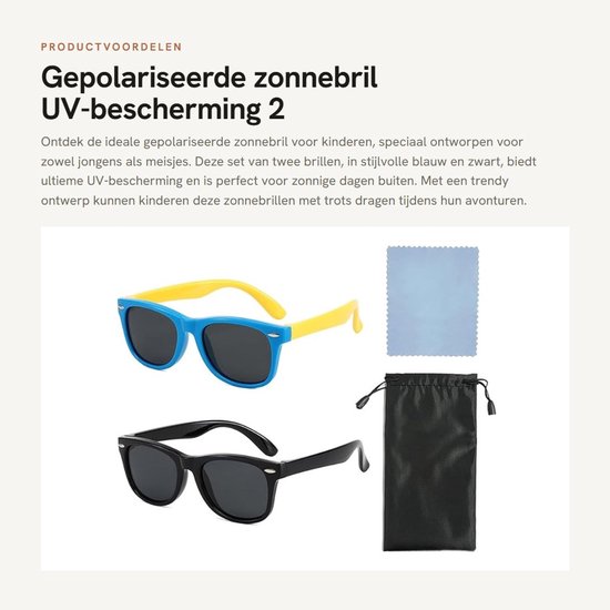 Zonnebril Kind - Gepolariseerd - 2 Stuks - UV-Bescherming - Antislip - Lichtgewicht - Retro-Design - Kinderen Zonnebril