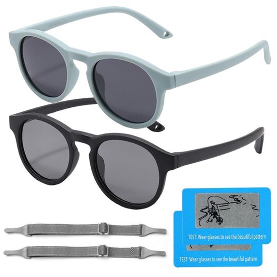 Zonnebril Kind - Gepolariseerd - UV400-bescherming - Blauw/Zwart - Verstelbare Brillenband - Flexibel en Duurzaam - Kinderen Zonnebril