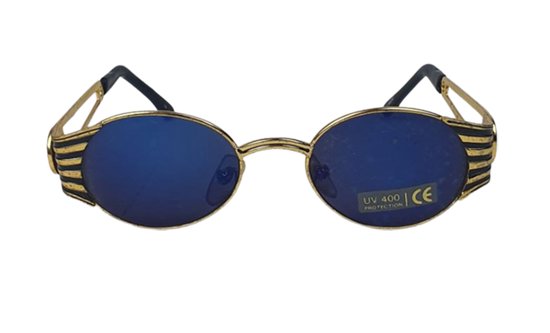 Zonnebril LORENZO - UV 400 - Goud / Blauw - Trendy bril met gouden look - Normaal Model - Shades - Heren van LORENZO