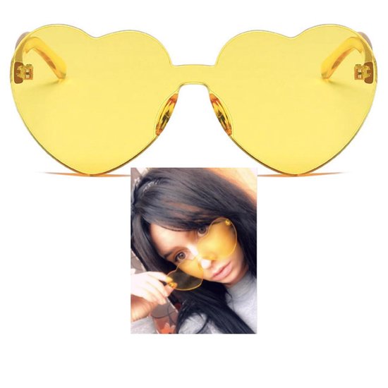Zonnebril Love Hartjes Montuur Geel - Sunglasses Heart Yellow - Feest en Festival - Feest accessoires - Feest artikel - Dance Festival Outfit - Party Bril - Feest Zonnebril