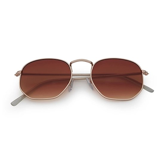 Zonnebril met hoeken - Sunglasses - Festival - UV400 - Spiegel lenzen - Bruin van Merkloos