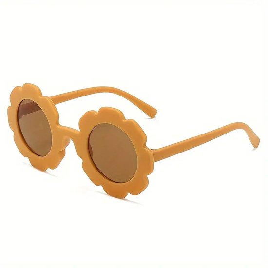 Zonnebril - okergeel - rond - bloemen - kinderen - AC Lens - PC Frame - decoratieve bril voor baby - dreumes - peuter - buitenwandelen - reizen - veilig