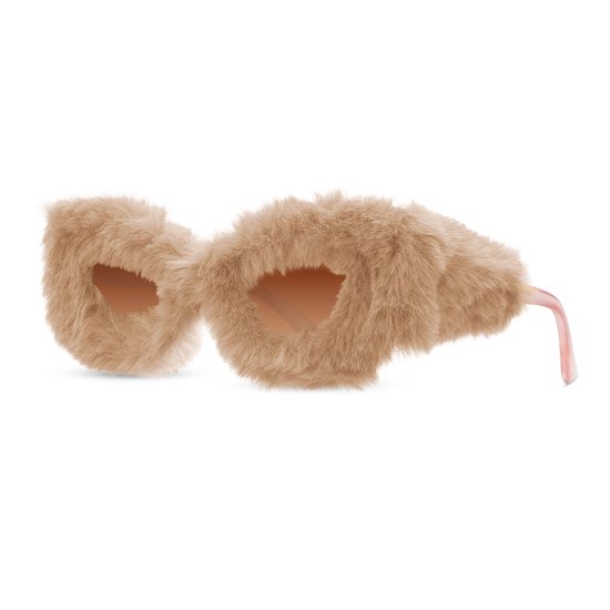 Zonnebril pluche - Zonnebrillen - Festival bril - Rave bril - Glasses - Classic model - Beige - Met bruine glazen van Merkloos