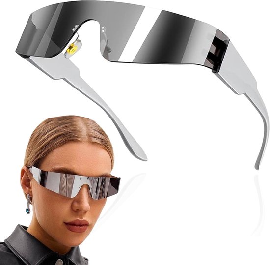 zonnebril, rave-bril, snelle bril, technobril, ruimtebril, alienbrilset, futuristische gespiegelde zonnebril, funbril, partybril, cosplay-kostuumaccessoires