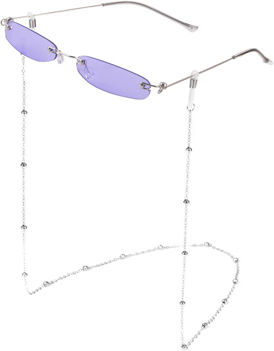 Zonnebril Rechthoekig Frameloze, Brillenkoorden, Meerkleurig Lenzen, Modieus Accessoires voor Dames Heren, Vierkante Randloze Mode Bril, Party Benodigdheden