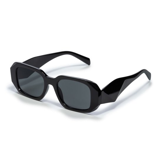 Zonnebril rechthoekig - Zonnebrillen - Festival bril - Rave bril - Glasses - Dik montuur - Zwart van Merkloos