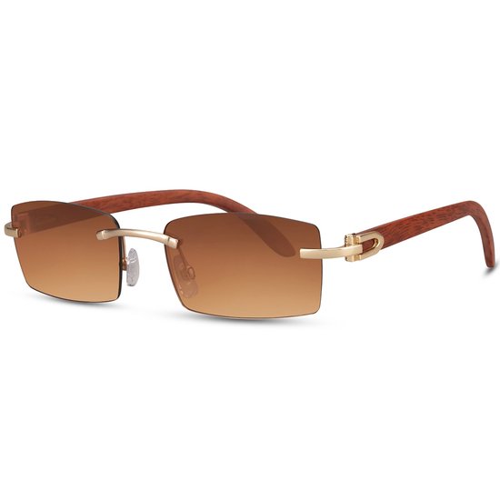 Zonnebril rechthoekig - Zonnebrillen - Festival bril - Rave bril - Glasses - Goud - Bruine glazen