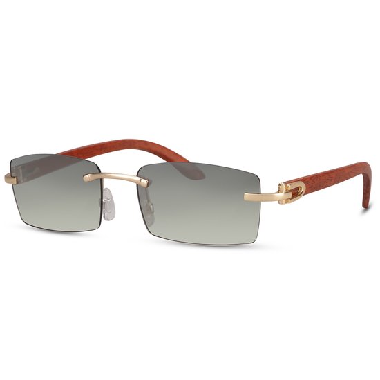 Zonnebril rechthoekig - Zonnebrillen - Festival bril - Rave bril - Glasses - Goud - Groene glazen van Merkloos