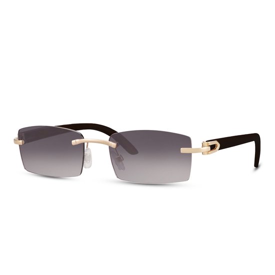 Zonnebril rechthoekig - Zonnebrillen - Festival bril - Rave bril - Glasses - Goud - Zwarte glazen van Merkloos