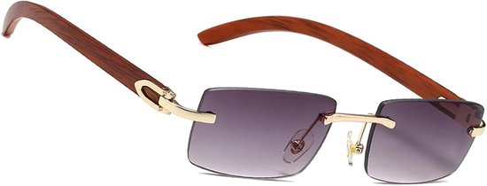Zonnebril Rechthoekige, Brilbanden, Klassieke Retro Houten Zonnebril, UV400 Bescherming, Vierkante Ultra-Kleine Frame Zonnebrils voor Heren Dames