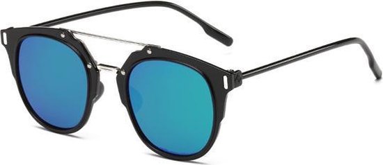 Zonnebril Retro Flat Groen Blauw Spiegel van Woeffies.