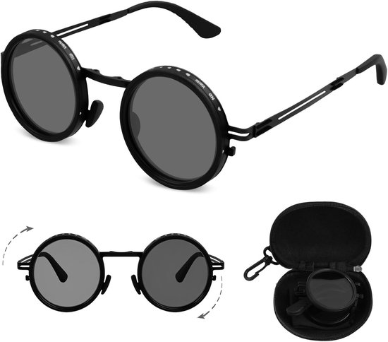 zonnebril, rond, gepolariseerde zonnebril met 9-niveaus, ND-filter, UV400, TAC-glazen, metalen frame, metalen frame, retro uniseks voor dames en heren, outdoor, rijden
