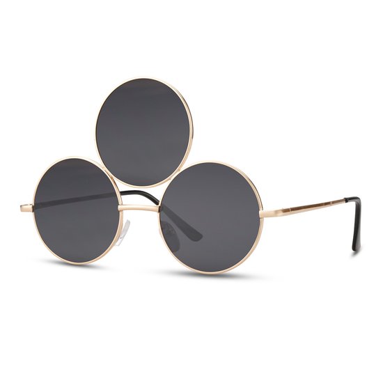 Zonnebril rond - Zonnebrillen - Festival bril - Rave bril - Glasses - 3 glazen - Zwart van Merkloos