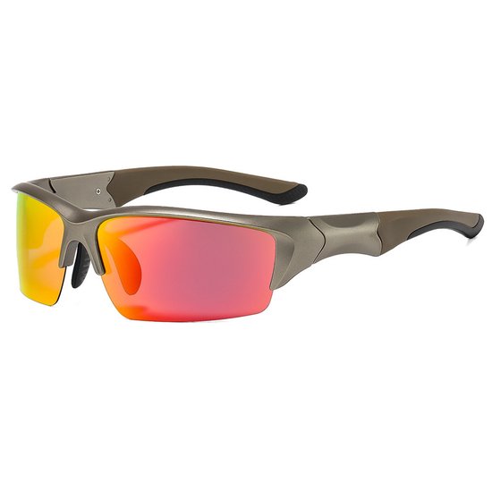 Zonnebril – Sportbril – Unisex – Gepolariseerd & UV-bescherming – Fietsbril – Ultralicht – Duurzaam montuur – Outdoorsporten – Bruin montuur met rode glazen