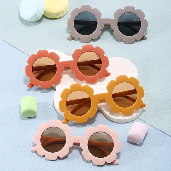 Zonnebril - terracotta kleur - rond - bloemen - kinderen - AC Lens - PC Frame - decoratieve bril voor baby - dreumes - peuter - buitenwandelen - reizen - veilig van Merkloos