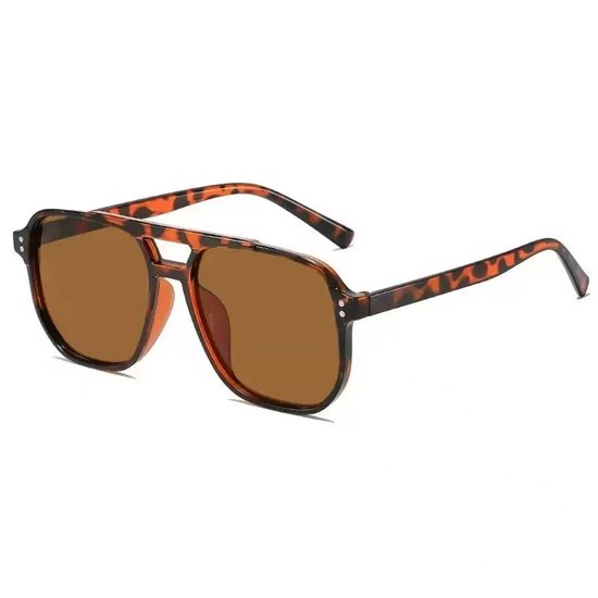 Zonnebril - Unisex - Rechthoekige zonnebril - Stijlvolle retrostijl - UV400-bescherming - Vierkant montuur, perfect voor buitenactiviteiten, bruin van Merkloos