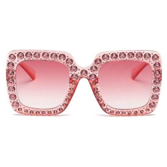 Zonnebril vierkant - Festival bril - Rave bril - Glasses - Met steentjes - Roze van Benkey.