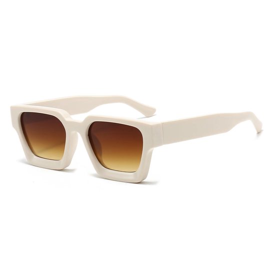 Zonnebril vierkant - Zonnebrillen - Festival bril - Rave bril - Glasses - Dik montuur - Beige met bruine lenzen van Gobi Amsterdam