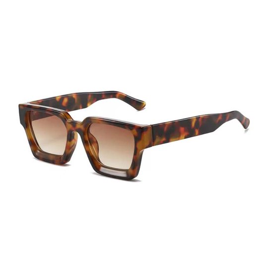 Zonnebril vierkant - Zonnebrillen - Festival bril - Rave bril - Glasses - Dik montuur - Panterprint met bruine lenzen van Leossy