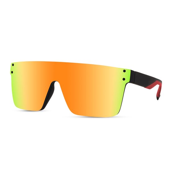 Zonnebril vierkant - Zonnebrillen - Festival bril - Rave bril - Glasses - Randloos montuur - Zwart - Oranje gespiegelde glazen van Merkloos