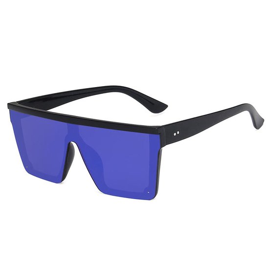 Zonnebril vierkant - Zonnebrillen - Festival bril - Rave bril - Glasses - Zwart - Blauw glas van Vincenzo Cadeaux