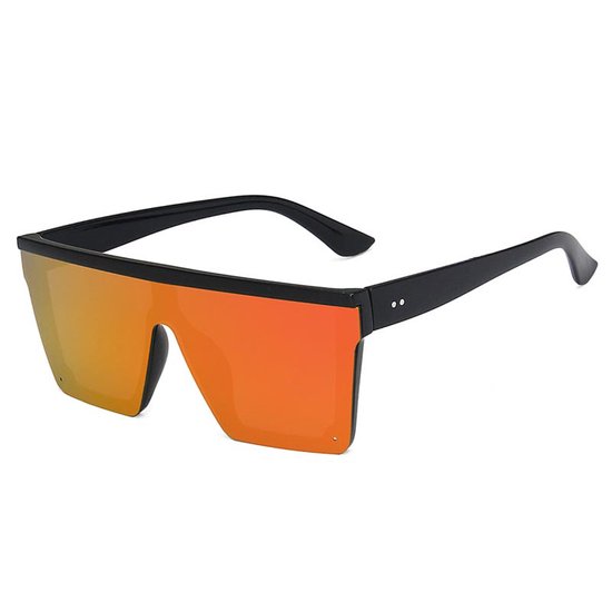 Zonnebril vierkant - Zonnebrillen - Festival bril - Rave bril - Glasses - Zwart - Oranje/rood glas van Feestbrillen.com
