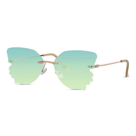 Zonnebril vlinder - Zonnebrillen - Festival bril - Rave bril - Glasses - Goud - Groene glazen van Merkloos