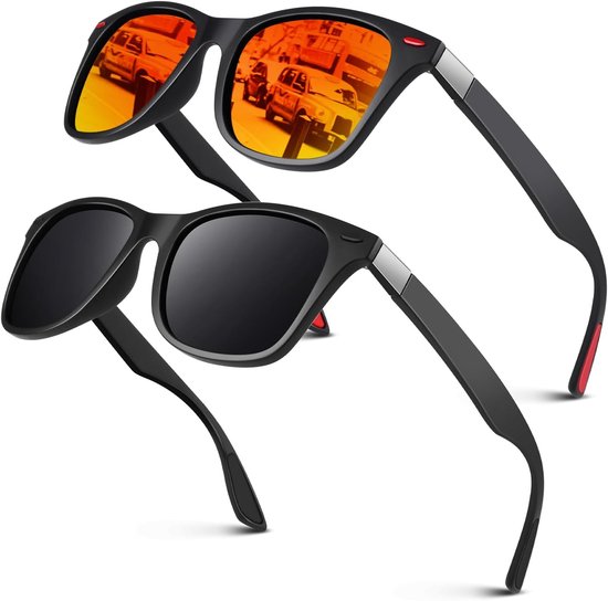 Zonnebril voor dames en heren, gepolariseerd, TR90, superlicht, retro, rechthoekig, klassiek, 100% UV400-bescherming, Cat 3 CE, Medium