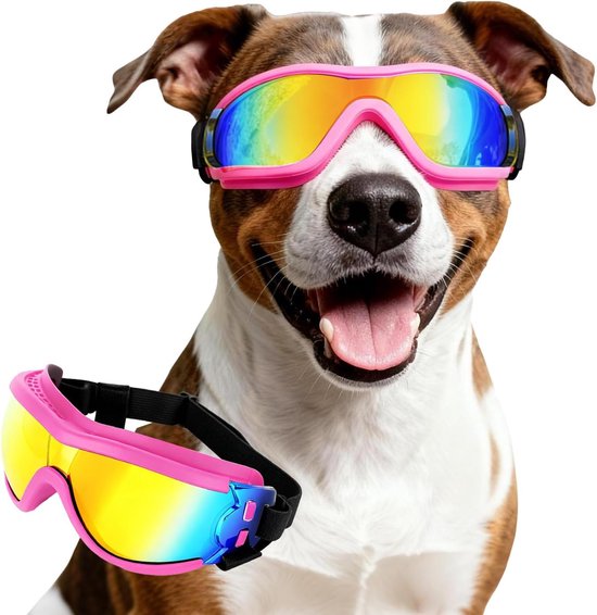 Zonnebril voor honden, instelbaar, hondenbril, waterdicht, winddicht, motorbril, veiligheidsbril, roze