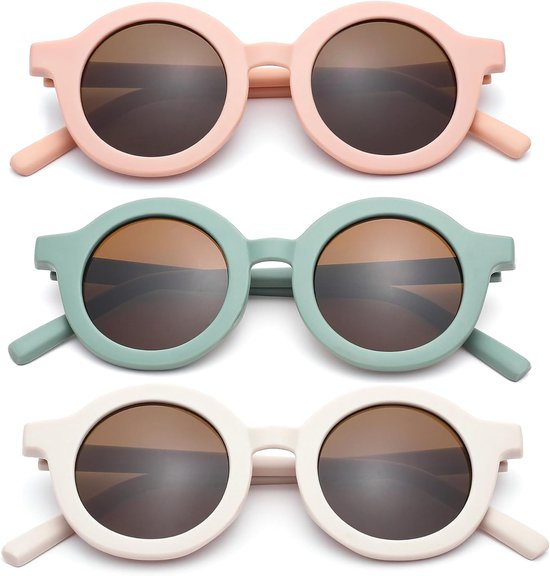 Zonnebril voor kinderen, 3 stuks, kleurrijke zonnebrillen, ronde zonnebril, zomercadeaus voor meisjes en jongens, outdoor, strandvakantie met 400 uv-bescherming, Meerkleurig