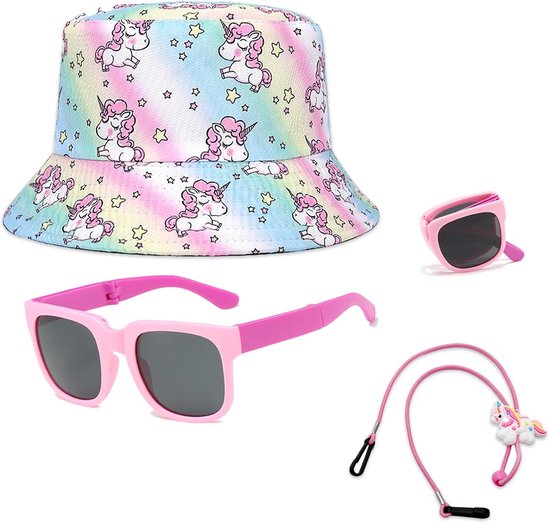 Zonnebril voor kinderen, baseballcap-set, zonnebril voor kinderen, gepolariseerde zonnebril, zonnehoed voor kinderen, met 400 uv-bescherming, voor meisjes van 2-7 jaar, Meerkleurig