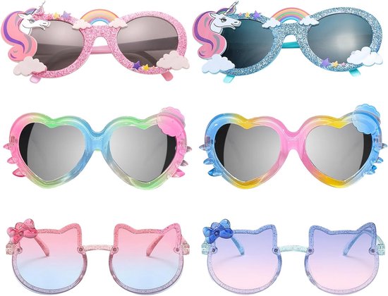 Zonnebril voor kinderen, hart en bloemen, grappige bril, schattige eenhoorn-bijenbril, UV400-zonnebril, voor jongens en meisjes, Blauw, Eén maat