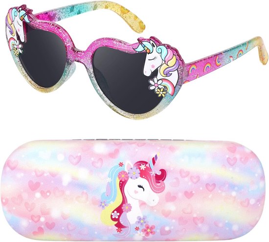 Zonnebril voor meisjes met eenhoorn en hartvorm - UV400 bescherming, ideaal voor kinderen van 3-12 jaar van Merkloos
