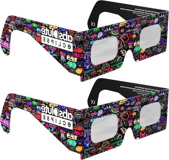 Zonnebril voor Zonsverduistering - Eclipse Bril - Veilig Zonskijken - ISO 12312-2 Gecertificeerd - 5.0 cm Hoogte - Neon Kleuren